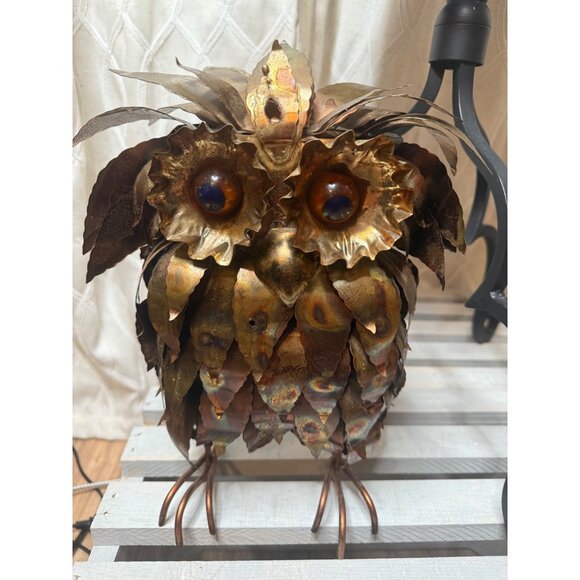 Midcentury Whimsical Torch Cut Metal Brutalist Owl Sculpture  Rustic Art Retro - Picture 6 of 16
